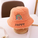 Children Baby Fisherman Hat Rainbow Lamb Wool Letter Basin Hat Warm Ear Protection Hat, Size: Recommended For 1-3 Years Old(Orange Red)