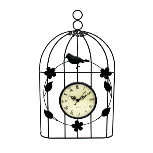 Home Stereo Birdcage Iron Art Wall Clock Digital Art Clock, Size: Small(Black)