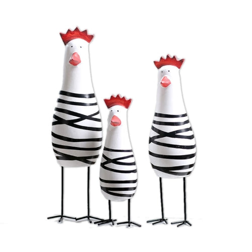 3 PCS / Set Creative Home Furnishings Chicken Family Hand-Carved Wood-Carving Furnishings