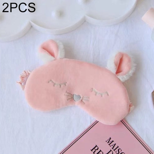 2 PCS Plush Animal Blindfold Cartoon Eyepatch(Pink Hear Rabbit)