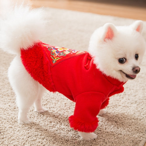 Puppy Dog Tang Suit Warm Clothes Teddy Autumn and Winter Clothes Pet Padded Princess Skirt, Size: M(Red )