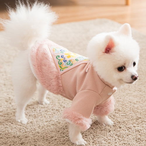 Puppy Dog Tang Suit Warm Clothes Teddy Autumn and Winter Clothes Pet Padded Princess Skirt, Size: XL(Pink )