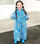Children Raincoat With Schoolbag Seat And Poncho Rain Gear, Size:L(Blue)