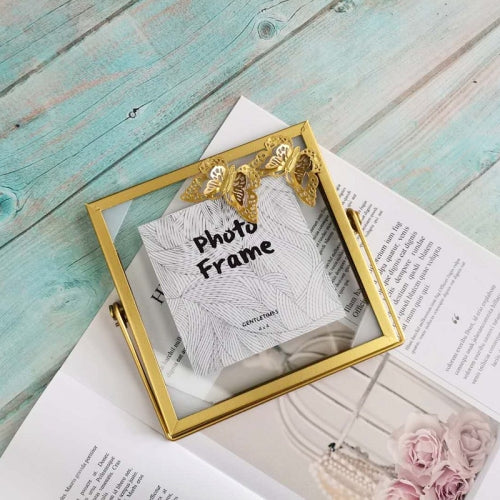 2 PCS Metal Glass Photo Frame Plant Specimen Holder, Size: 4 Inch(Butterfly)