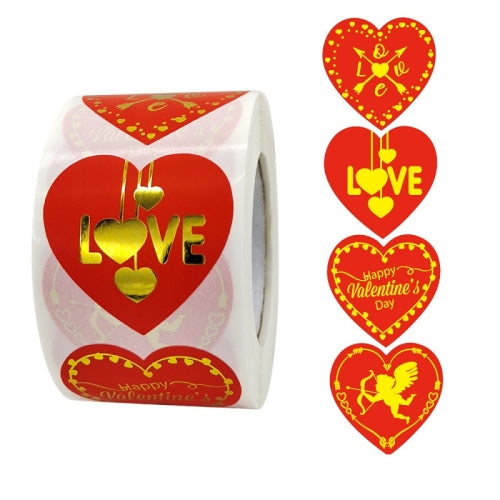 2 PCS K-70 Red Heart-shaped Hot Stamping Sticker Gift Decoration Sticker(3.8cm / 1.5inch)