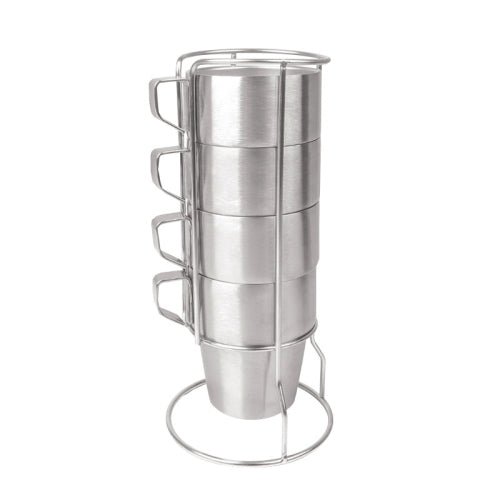 4-In-1 304 Stainless Steel Coffee Cup Set Double Water Cup Outdoor Camping Tableware(Square Handle)