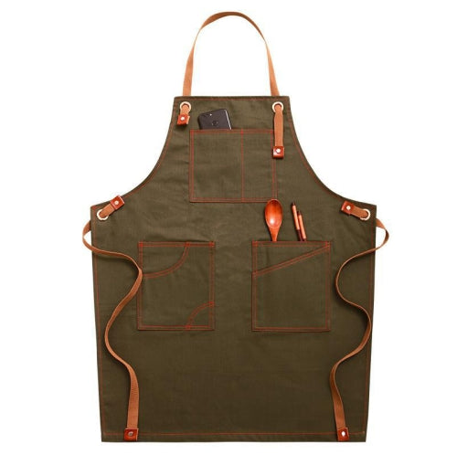 Household Denim Apron Barista Floral Tea Shop Barber Work Clothes, Specification: Adult Version(Green)