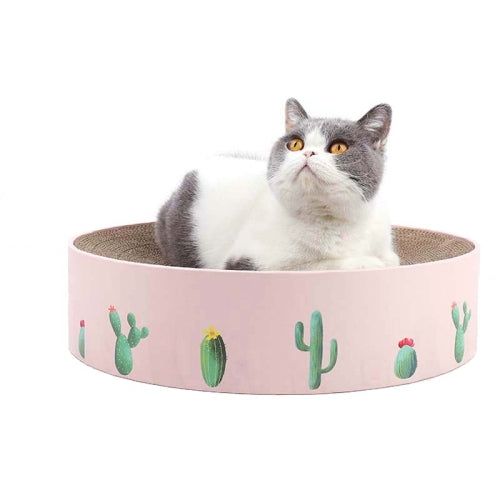 Round Corrugated Cat Scratcher Claw Sharpener Toy Bed, Colour: Pink 36x36x8cm