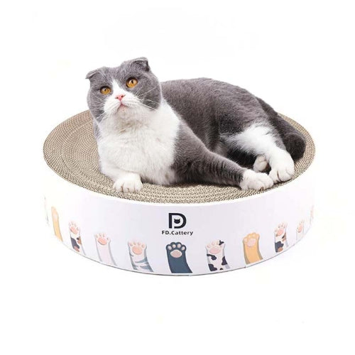 Round Corrugated Cat Scratcher Claw Sharpener Toy Bed, Colour: Paw Print 41x41x10cm