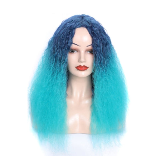 Matte Realistic Corn Perm Long Curly Hair Woolen Volume Wig Headgear(Malachite Green Gradient)