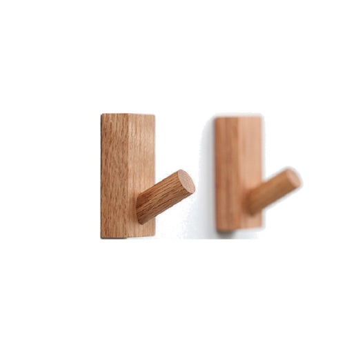 2 PCS Solid Wood Punch-Free Entrance Behind The Door On The Wall Sticky Hook Clothes Hook Oak