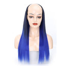 Wig Half Headgear Long Straight Hair U-Shaped Wig Headgear, Colour: 3. Black Gradient Sapphire Blue