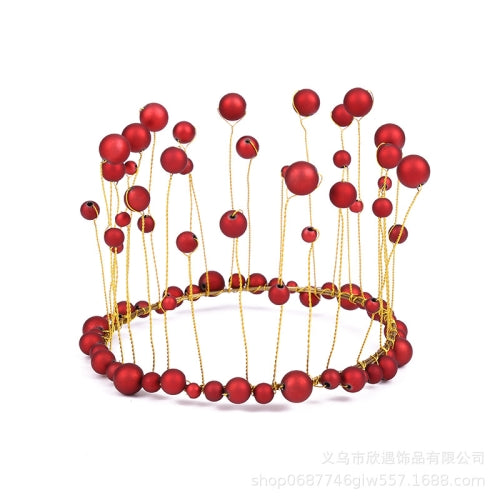 2 PCS Seaweed Tassel Pearl Crown Baking Cake Decoration(Red)