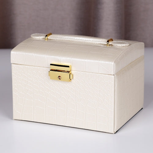 PU Leather Three-Layer Jewelry Box Storage Display Packaging Box, Colour: Crocodile Texture (Beige)