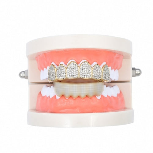 Halloween Accessories Micro-Inlaid Zircon Hip-Hop Braces, Colour: Gold Upper Teeth