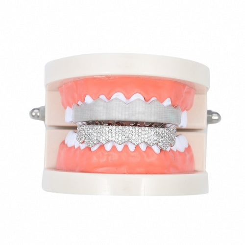 Hip-HopGold-Plated Micro-Inlaid Zircon 8 Gold Braces, Colour: Silver Lower Teeth