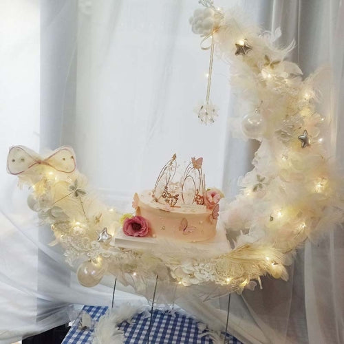 Feather Moon Ship Cake Decoration Valentine Day Present, Size: White Moon Boat