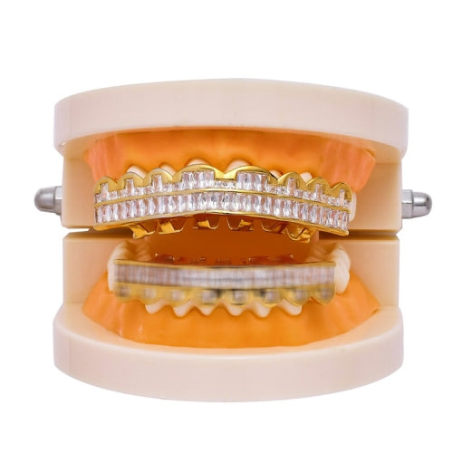 8 Teeth Square Zirconium Gold Teeth Hip Hop Braces, Colour: Gold Upper Teeth