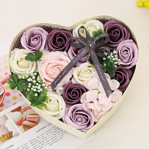 X05123 Soap Flower Heart-Shaped Gift Box Valentine Day/Birthday/Holiday Gift(Charm Purple)