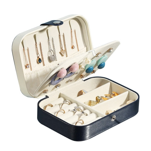 Double-Layer Jewelry Storage Box Earrings Ring Portable Flannel Jewelry Box(Blue)