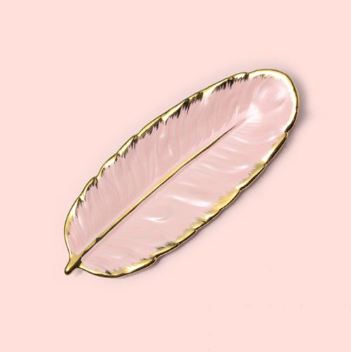 Phnom Penh Ceramic Dessert Plate Feather Plate Banana Leaf Fruit Dried Fruit Storage Tray, Size: Small (Bright Peach Pink)