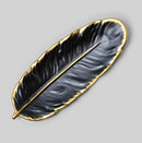Phnom Penh Ceramic Dessert Plate Feather Plate Banana Leaf Fruit Dried Fruit Storage Tray, Size: Large (Matt Black)