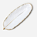 Phnom Penh Ceramic Dessert Plate Feather Plate Banana Leaf Fruit Dried Fruit Storage Tray, Size: Large (Matte White)