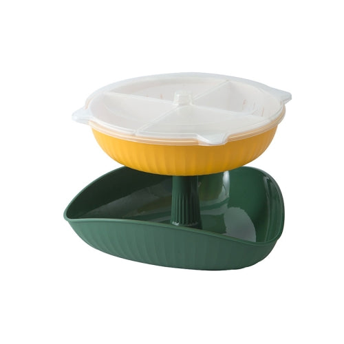 Vegetable Washing Draining Basket Split-Grid Rotating Multi-Layer Hot Pot Platter Tray+Drain Basket (Green)