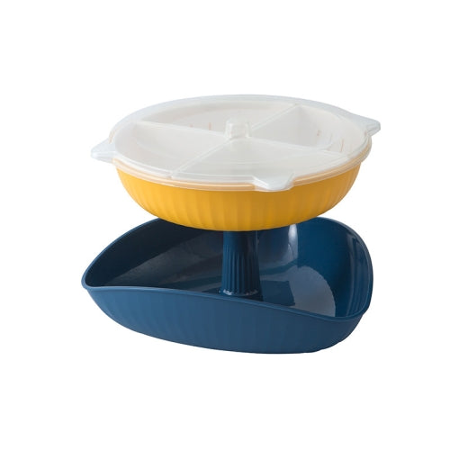 Vegetable Washing Draining Basket Split-Grid Rotating Multi-Layer Hot Pot Platter Tray+Drain Basket (Blue)