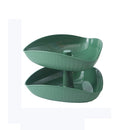 Vegetable Washing Draining Basket Split-Grid Rotating Multi-Layer Hot Pot Platter Double Tray (Green)