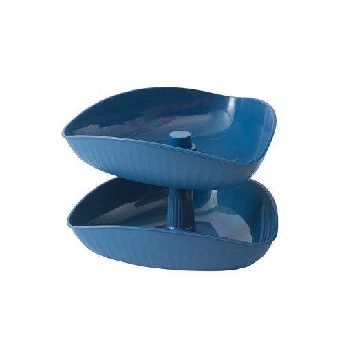 Vegetable Washing Draining Basket Split-Grid Rotating Multi-Layer Hot Pot Platter Double Tray (Blue)