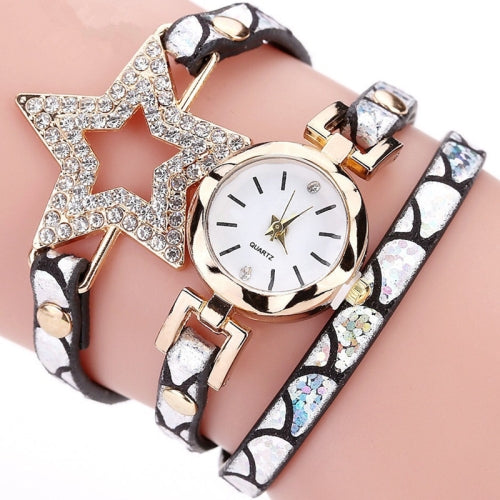 3 PCS Ladies Five-pointed Star Bright Leather Belt Quartz Watch Bracelet Watch(White)