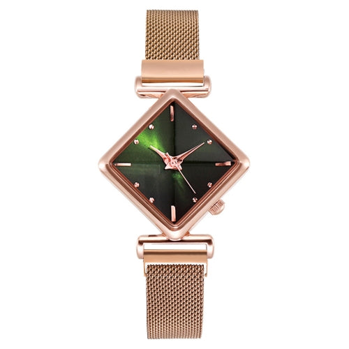 2 PCS Ladies Diamond Dial Quartz Watch, Colour: Rose Gold Green