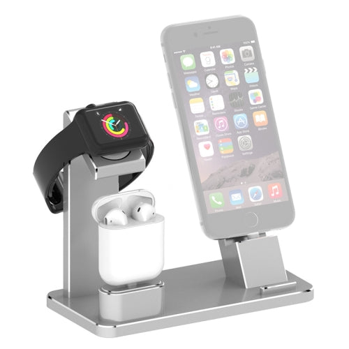 XMJ-001 3-In-1 Aluminum Alloy Charging Stand For IPhone / AirPods Pro / Apple Watch(Bright Silver)