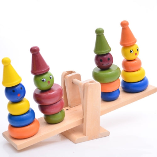 Wooden Clown Balance Toy Children Puzzle Ring Balance Building Blocks