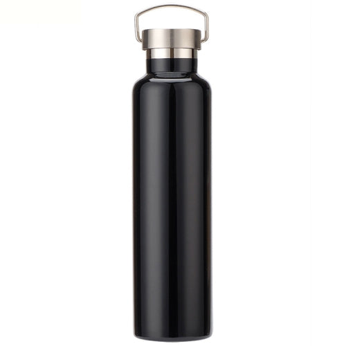 304 Vacuum Stainless Steel Vacuum Flask Double-Layer Large-Capacity Outdoor Water Bottle Mountaineering Sports Bottle, Capacity: 1000ml(Black)