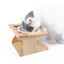 Oak Cat Bowl Rack Inclined Anti-Choking Ceramic Cat Bowl(Single Bowl)