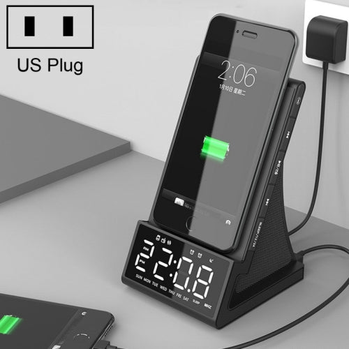 X7 Multifunctional Wireless Charging Bluetooth Speaker with Alarm Clock & Radio & Remote Control, Specification: US Plug