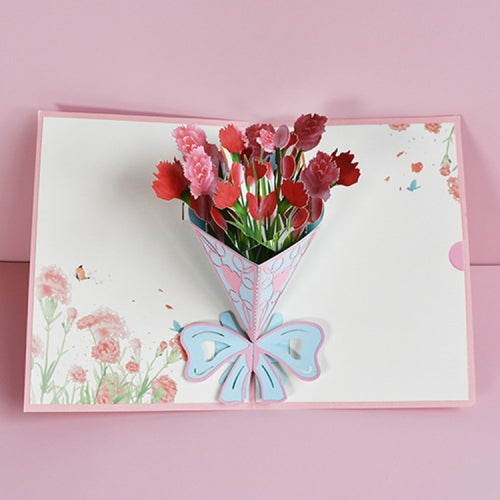 2 PCS 3D Blessing Card Handmade Paper Carnation Three-Dimensional Greeting Card