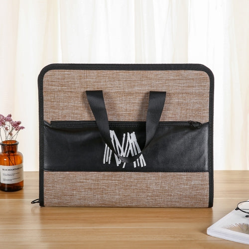 Student Insert Data Storage File Bag Waterproof 13 Grid Portable Organ Bag(4719 Letter Brown)
