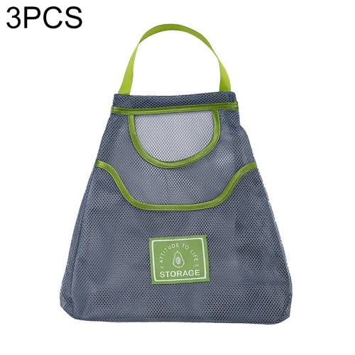 3 PCS Multifunctional Mesh Bag Storage Bag Portable And Carryable Hanging Bag For Fruit And Vegetable, Colour: Green (Medium)