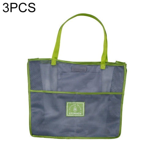 3 PCS Multifunctional Mesh Bag Storage Bag Portable And Carryable Hanging Bag For Fruit And Vegetable, Colour: Green (Large)