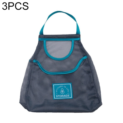 3 PCS Multifunctional Mesh Bag Storage Bag Portable And Carryable Hanging Bag For Fruit And Vegetable, Colour: Blue (Medium)