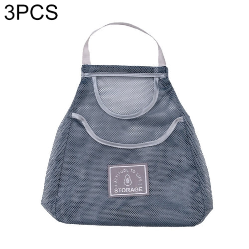 3 PCS Multifunctional Mesh Bag Storage Bag Portable And Carryable Hanging Bag For Fruit And Vegetable, Colour: Gray (Medium)