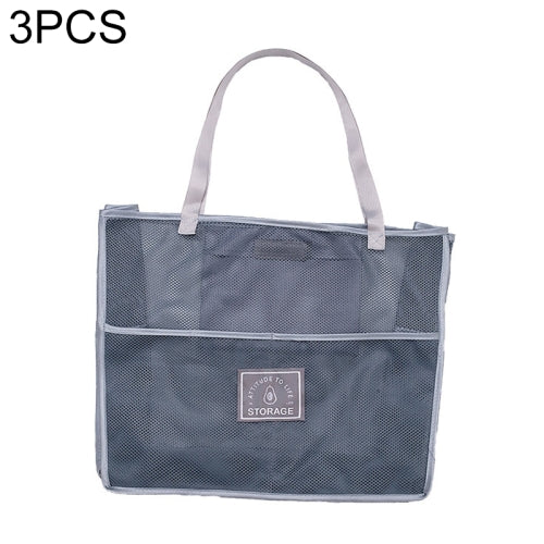 3 PCS Multifunctional Mesh Bag Storage Bag Portable And Carryable Hanging Bag For Fruit And Vegetable, Colour: Grey (Large)