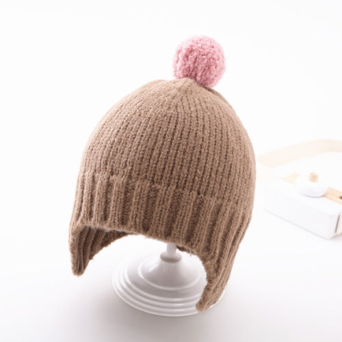 MZ9751 Colored Ball Baby Woolen Hat Warm Children Woolen Ear Protection Hat, Size: Around 44-48cm(Brown)