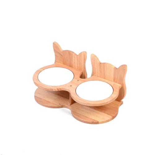Protect Cervical Spine Cat Food Bowl Ceramic Dog Water Bowl, Specification: Double Bowl Porcelain Bowl