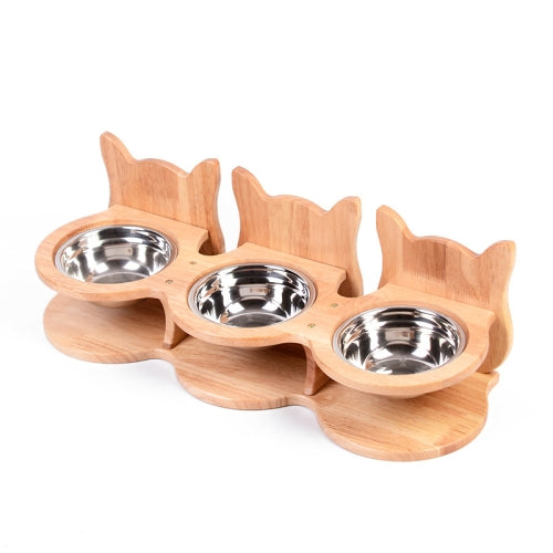 Protect Cervical Spine Cat Food Bowl Ceramic Dog Water Bowl, Specification: Three Bowl Stainless Steel Bowl