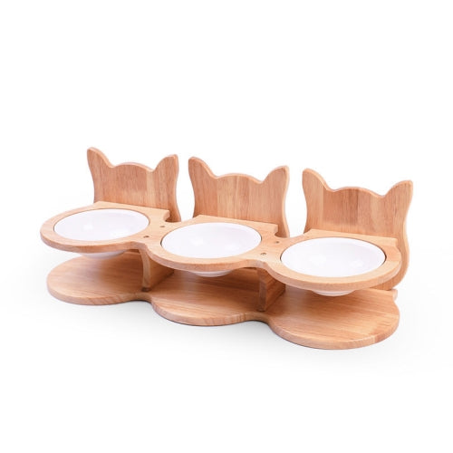 Protect Cervical Spine Cat Food Bowl Ceramic Dog Water Bowl, Specification: Three Bowl Porcelain Bowl