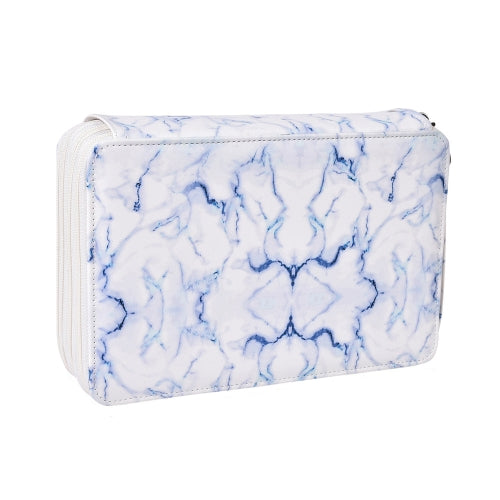 216 Holes 4 Zippers Marble Pattern PU Pencil Case Sketch Filling Stationery Storage Bag(Blue)